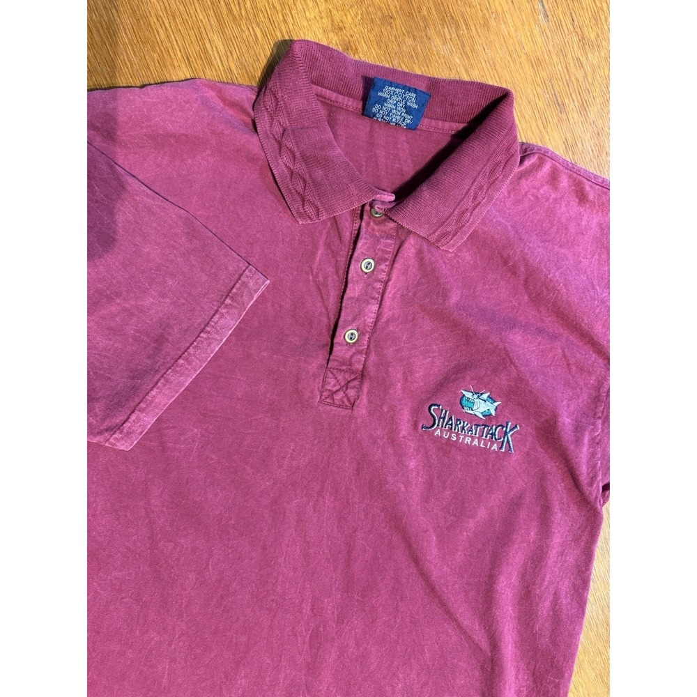 Vintage Shark Attack Australia Polo‎ XL (fits MT) Surf Made In Australia 90s Red